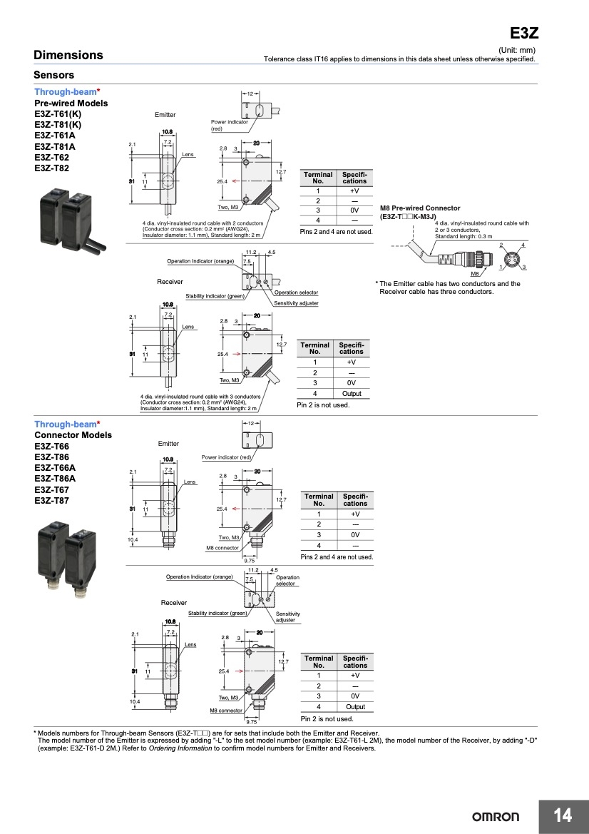 Omron E3Z-B86 OMRON Фотодатчик рефлекторный для прозрачных объектов, 500 мм, PNP, M8
